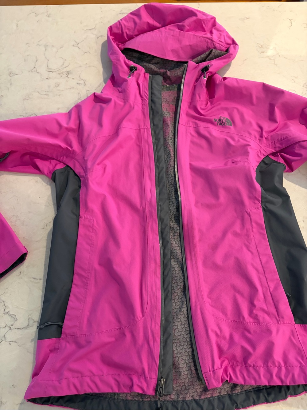 The North Face Hot Pink and Gray women’s Hooded Rain Jacket